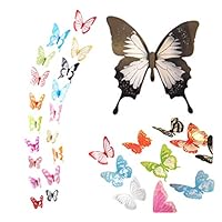 ElecMotive 36 Pcs 3D Color Crystal Butterfly Wall Stickers with Adhesive Art Decal Satin Paper Butterflies Home DIY Decor Removable Wall Decor