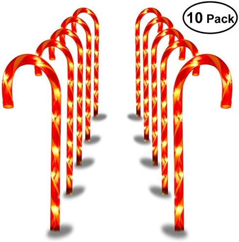 YUNLIGHTS Candy Cane Pathway Lights Outdoor Lawn Pathway Marker for New Year Christmas Parties - 27 Inches Tall, Set of 10