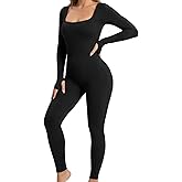 niyokki One Piece Workout Jumpsuits for Women, Long Sleeve Workout Bodysuit, Bodycon Seamless Yoga Ribbed Active Romper