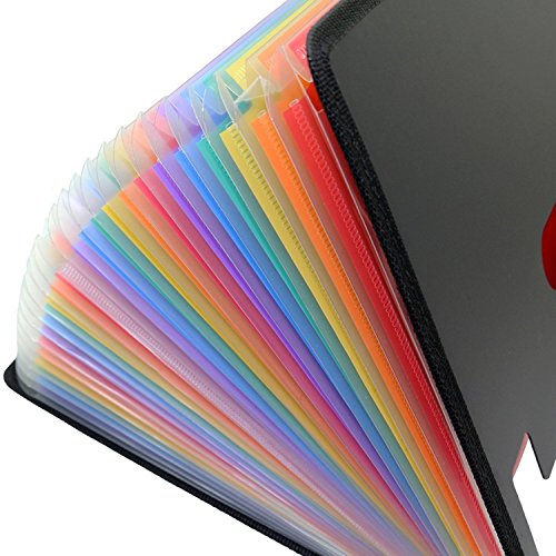 24 Pockets Expanding File Folder with Labels,A4 Size Colorful file organizer Plastic Business File Organizer Box Portable Desktop Business Paper Document Holder Wallet for Office School Host