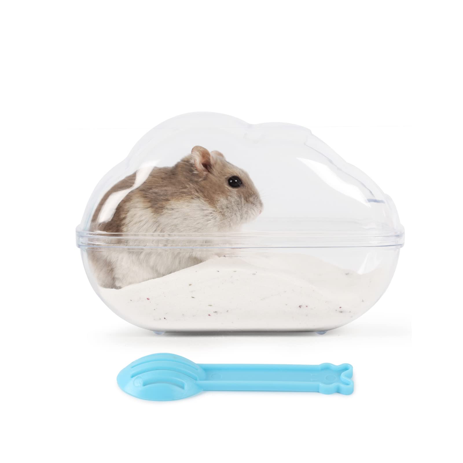 BUCATSTATE Large Hamster Sand Bath Container Transparent Clouds Hamster Bathroom with Scoop Set for Small Pet Animals Cage Accessories