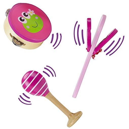 5-piece Wooden Instrument Set for Kids | Princess Pollywog's Music Makers Playset of Toddler Musical Instruments | Includes Tambourine, Maraca, Recorder, and Noisemakers | Child Size Learning Toys - Image 3