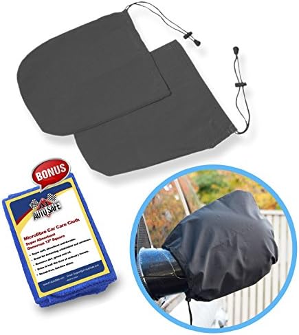 SnowOFF SUV, Truck, RV Side Mirror Snow Covers Set - Protect Exterior Rear View Mirrors from Snow, Ice &amp; Frost - BONUS Demist Cloth - Automotive Door Armor - Like Windshield Cover