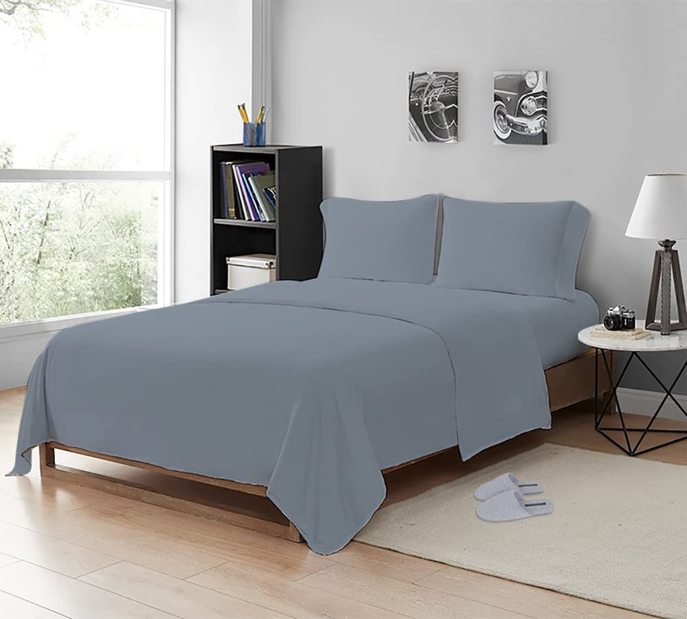 MistyMorning Flat Sheet, Soft & Premium quality Bedding & Linen, Egyptian Cotton with 200 Thread Count. (Grey, King)