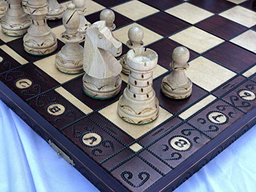 Zebra Elegant European Hand-Crafted Chess Set Extra-Large 20.5” X 20.5” (Mahogany) - Thumbnail 5