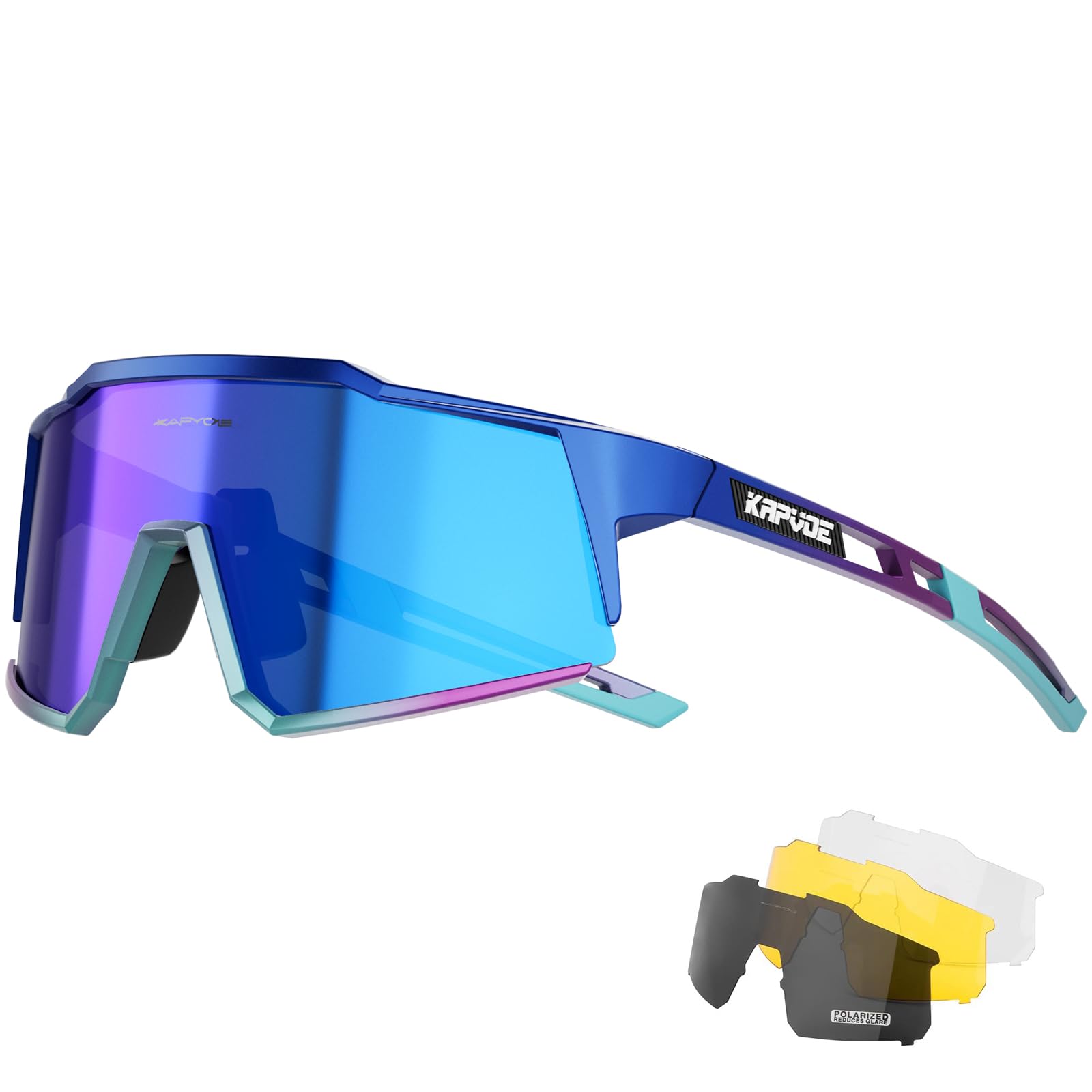 KAPVOE Polarized Cycling Glasses With 4 Interchangeable Lenses Tr90 Frame For Men Women Sports Sunglasses Mountain Bike Glasses MTB Bicycle Goggles Running Blue 05 — image 1