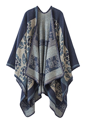 Urban coco women s color block open front blanket poncho (navy-se…