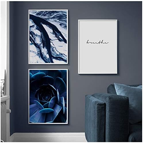 Blue Marble Texture Succulent Plants Wall Art Canvas Painting Posters and Prints Wall Pictures for Living Room Home Decor-50x70cm No Frame