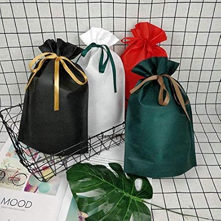 Amazon ラッピング袋 不織布 巾着袋 ポーチ ラッピング リボン付きギフトバッグ バレンタイン 誕生日 クリスマス 包装 小分け プレゼント用 8枚 メッセージカード5枚 封筒5枚 シール5枚 全色 ギフトバッグ 袋 文房具 オフィス用品