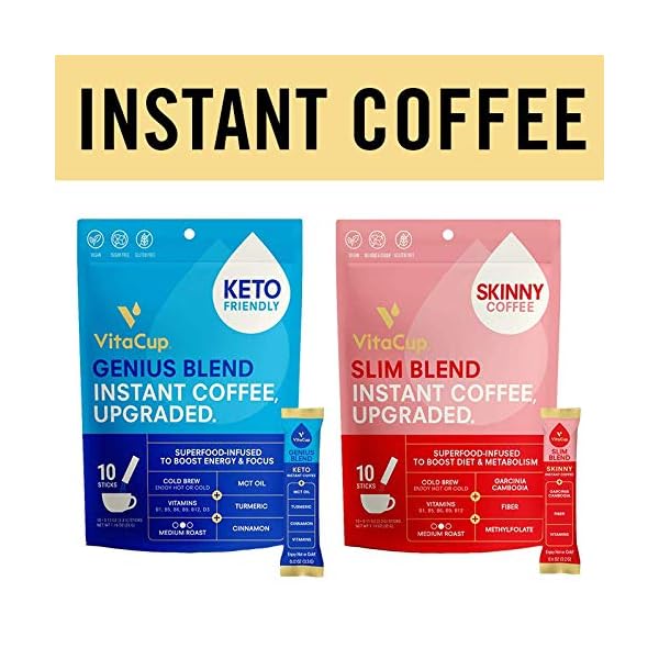 VitaCup Instant Coffee Stick (20) Count Bundle Genius & Slim Blend