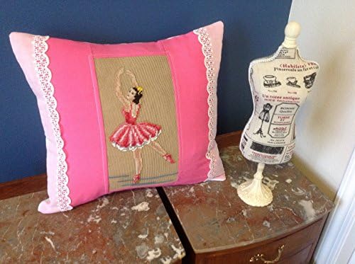 Vintage PETIT NEEDLEPOINT Ballerina Upcycled NEW Pillow, Girls, Dance, Pink, Ballet Bedding, NEW Down/Feather Insert
