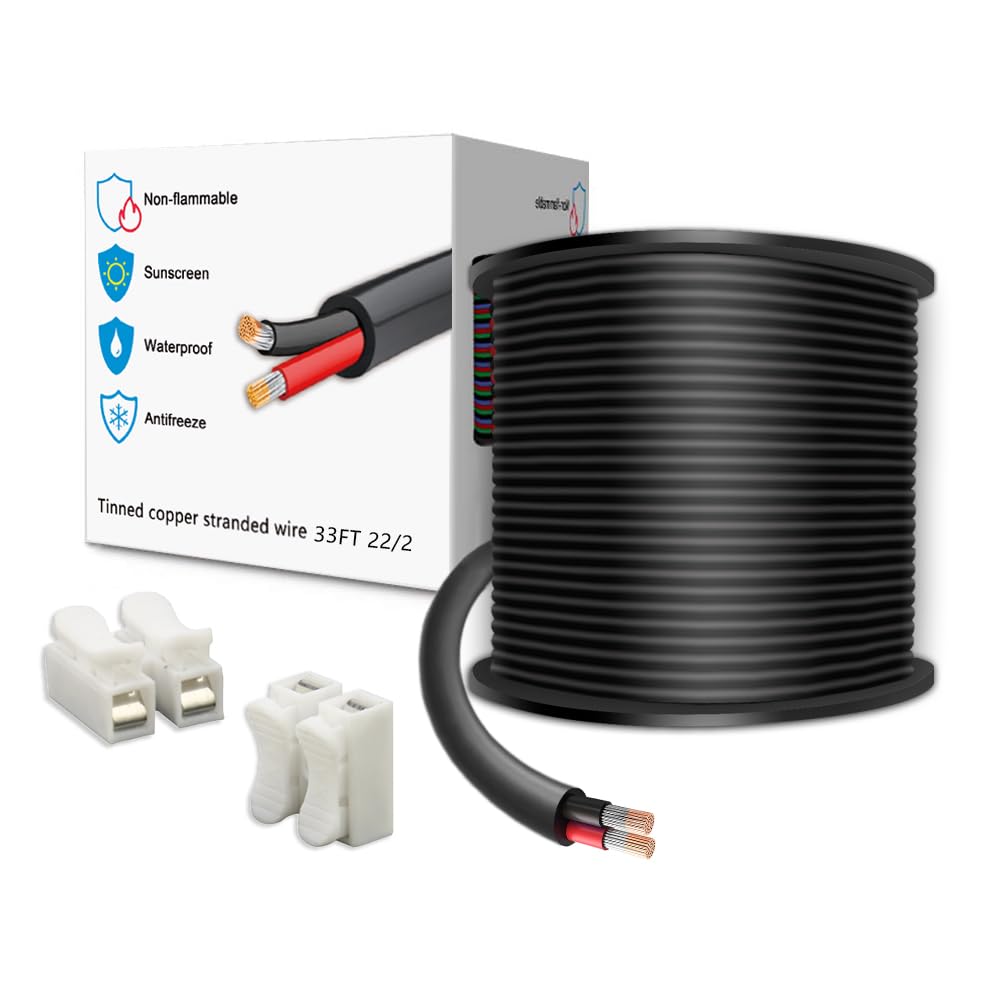 LEADTOPS 33FT 22 Gauge 22/2 2 Conductor Electrical Wire 2 Core 2x0.3mm² Cable for LED Light, Automotive, Boat Equitment