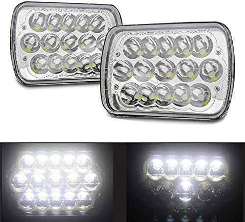 AUXTINGS 2Pcs 45w 7x6 Led Headlights Rectangular 5x7 Hi/Lo Led Sealed Beam H6054 6053 6052 5054 Headlights Replacement for Wrangler YJ XJ MJ Chevy(7x6 inch)
