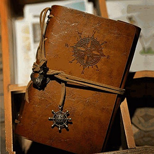 JackLook Fashion Personality Notebook Journal Refillable Spiral Ring Binder Diary Retro Book Naval Compass Print (Brown)