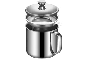 YYJINGYOU Grease Container with Fine Mesh Strainer kitchen oil storage tank pot (1.3L Stainless Steel 410)