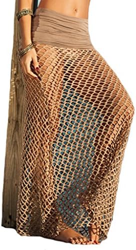 Womens Sexy Crochet Tan Fishnet Bikini Cover up Swimwear Beach Skirt Brown