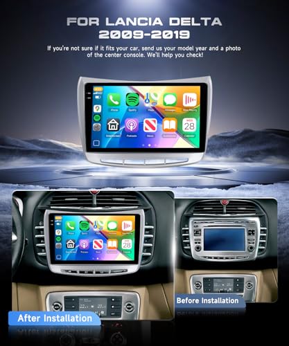 VECHTEL 4G+128G Android 15 Car Radio for Lancia Delta 2009-2019, 9 Inch Incell HD Screen Tactile co Carplay Android Car Wireless Car Stereo Support GPS Wi-Fi USB Bluetooth FM Radio RDS Rearview Camera