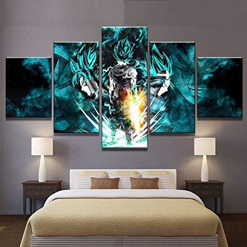 FJLOVE Canvas Prints Dragon Ball God's Saiyan Paintings - 5 Pieces Pictures Poster Artwork Wall Art Print Walls Decoration,WoodenFramed,100x50cm [Energy Class A]