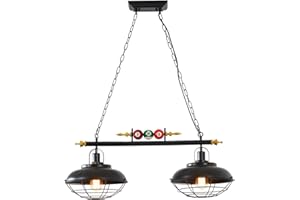 Willbebest Pool Table Light, Fixtures Ceiling Lamp for Game Room Beer Party,Real Billiard Ball Design Pendant Island Light with 2 Metal Lamp Shades (Has 2 Lights)