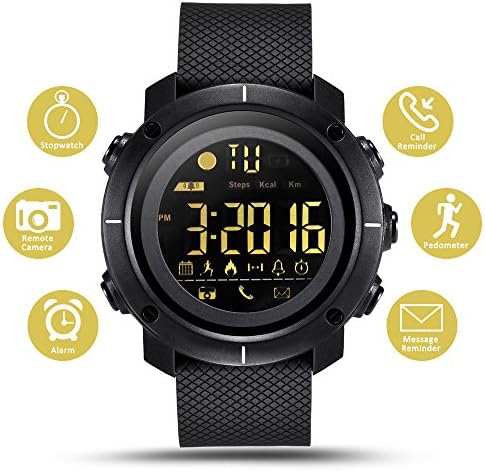 Sports Bracelet, UNIWA Unisex LED Digital Watch IP67 Waterproof 5ATM Swimming Watch Smart Fitness Tracker Pedometer Wristwatch with Step Mileage Calorie Counter Alarm Call SMS Reminder Remote Camera
