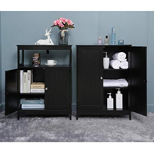 IWELL Black Bathroom Floor Storage with 1 Adjustable Shelf, 3