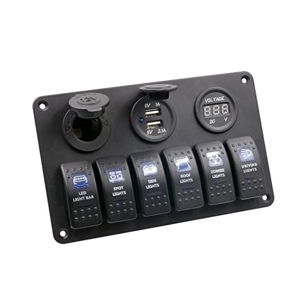 Koolee-Digital-Voltmeter-12V-24V-System-Power-Socket-Aluminum-6-Gang-Switch-Panel-Black-For-Car-Boat Koolee-Digital-Voltmeter-12V-24V-System-Power-Socket-Aluminum-6-Gang-Switch-Panel-Black-For-Car-Boat