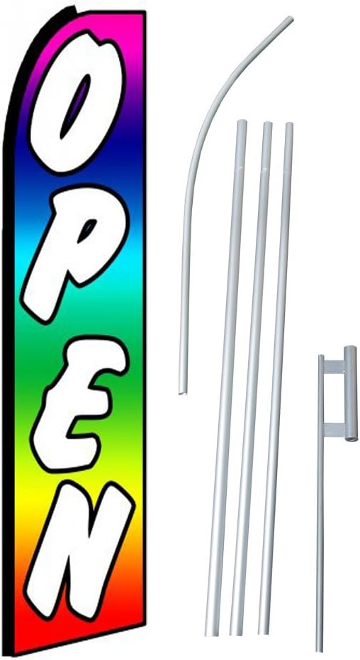 NEOPlex - "Open Rainbow" Complete Flag Kit - Includes 12' Swooper Feather Business Flag With 15-foot Anodized Aluminum Flagpole AND Ground Spike