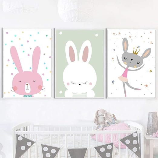 Amazon かわいいウサギ壁アートパネルキャンバス絵画インテリア赤ちゃん部屋漫画ポスター版画保育園壁写真子供用部屋寝室モダン装飾30 42cm 3フレームレス アートフレーム ポスター オンライン通販