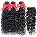 Alibeauty Brazilian Water Wave Bundles with Closure 9A Unprocessed Virgin Human Hair Weave 3 Bundles with Closure Natural Black Remy Hair Extensions (20 22 24+18inch)