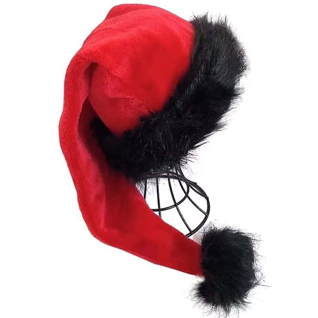 KFZR Santa Hat Adults Deluxe Xmas Christmas Hat (Red and Black)