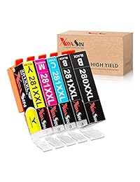 5 Packs XINSIN 280 281 XXL Ink Replacement for Canon PGI-280XXL CLI-281XXL PGI 280 CLI 281 Ink Cartridge, High Yield, for Canon Pixma TS9120 TR8520 TS8220 TS6120 TS6220 TS8120 TR7520 TS9520 TS9521C