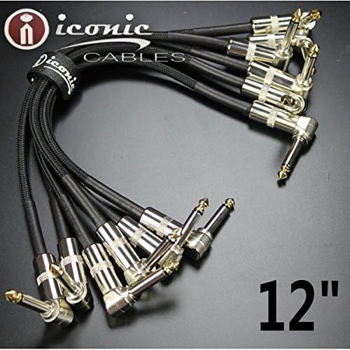 6 Pack 1/4" Right Angle 12" Guitar Effects Pedal Patch Jumper Cables Cords Tweed