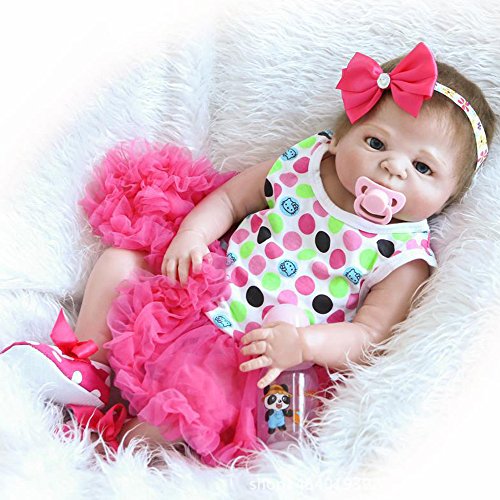 Reborn Baby Dolls Girl Full Silicone Body Look Real Rose Red Tutu Skirt 22 Inches