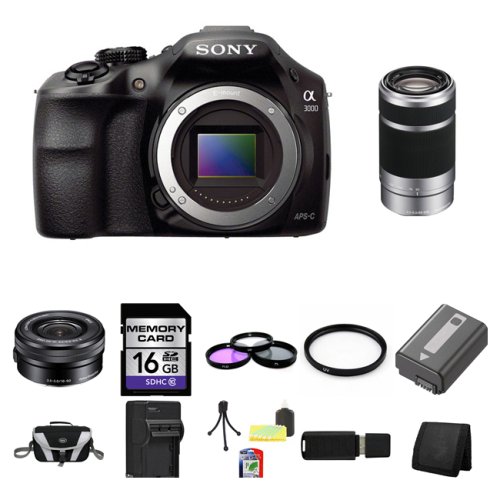 Sony A3000, ILCE-3000, ILCE-3000LB, 20. 1MP Interchangeable Lens Camera Black (Body) with Sony 16-50mm f/3.5-5.6 OSS Alpha E-mount Retractable Zoom Lens SELP1650 and Sony E 55-210mm F4.5-6.3 Lens for Sony NEX Cameras SEL55210 16GB Package 2 Sony A3000, ILCE-3000, ILCE-3000LB, 20. 1MP Interchangeable Lens Camera Black (Body) with Sony 16-50mm f/3.5-5.6 OSS Alpha E-mount Retractable Zoom Lens SELP1650 and Sony E 55-210mm F4.5-6.3 Lens for Sony NEX Cameras SEL55210 16GB Package 2