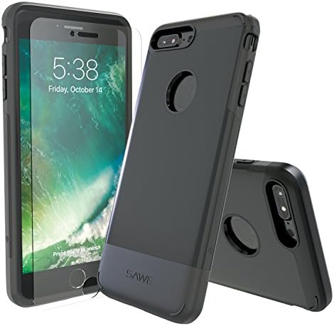 SAWE - iPhone 8 Plus &amp; iPhone 7 Plus Case Cover Heavy Duty Rugged Drop Protection Dual Layer Protective Armor  for Apple iPhone 7 &amp; 8 Plus 5.5 [Tempered Glass Screen Protector] (Black)