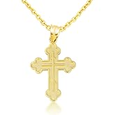 Religious Jewelry Solid 10k Gold Eastern Orthodox Cross Charm Pendant Necklace, 18"