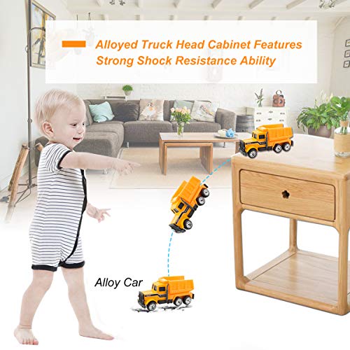 Unihoh Kids Construction Toys - Kids Toy Construction Trucks, 6 Pcs diecast Construction Vehicles Toddlers for Boys Small Kid with 10 Traffic Sign, Mini Engineering Trucks Set for Age 3 Years and Up