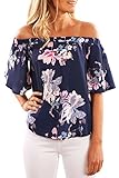 Lueyif Women Off Shoulder Floral Print Short Sleeve Shirt Casual Blouse Tops Tee