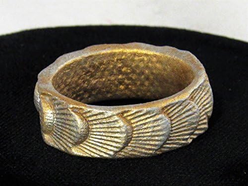 0.38" Wide Band Statement Ring Size 8 1/2 Goldtone Silvertone Multi Color Boho Hippie Seashell Design Handmade Porcelain Clay Textured Patina Dread Braid Bead
