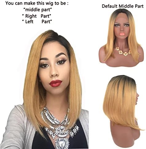 YongerBeauty Short Bob Lace Front Wigs Heat Resistant Ombre Blonde Dark Root Synthetic Short Bob wigs for Black Women 1B/27# (14)