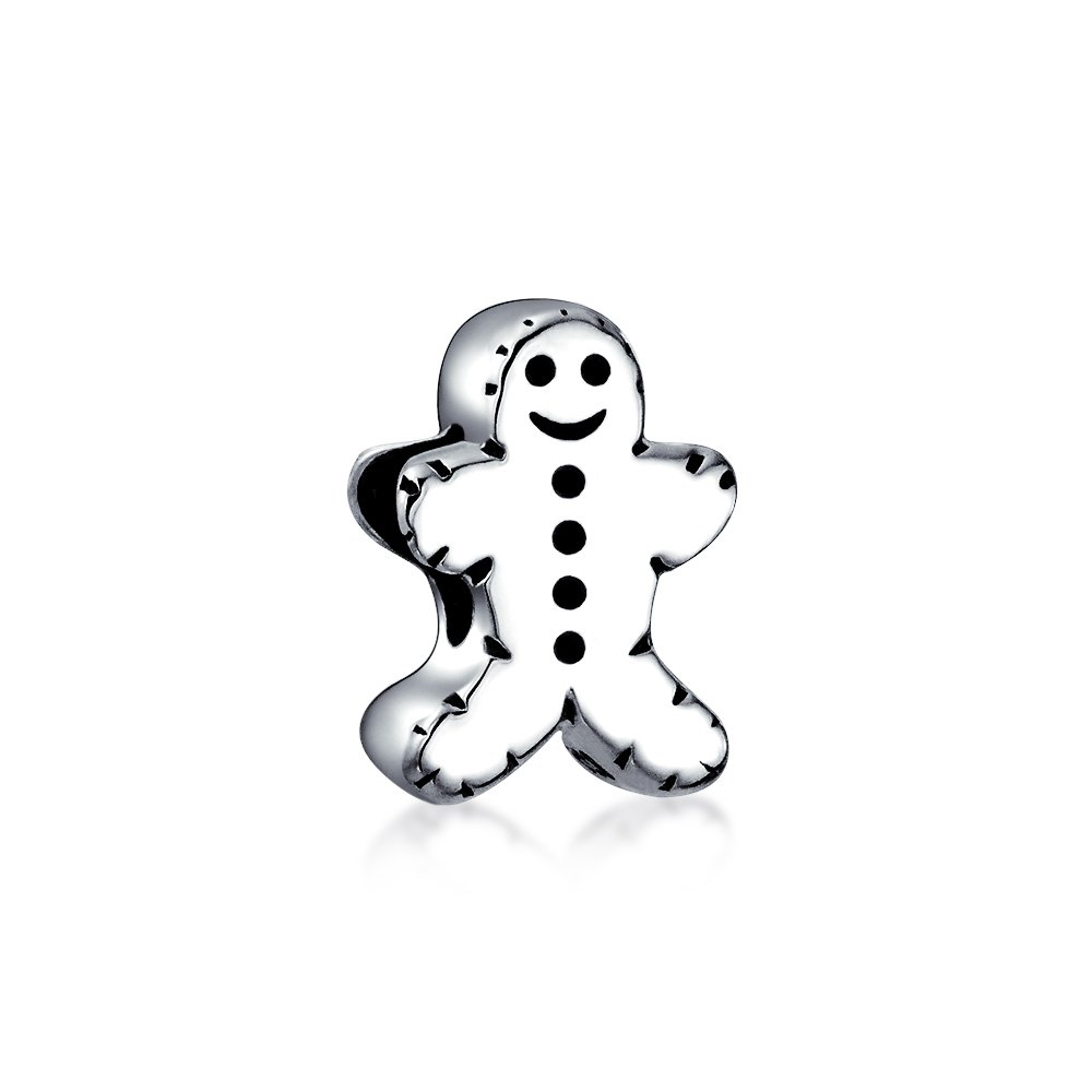 Bling Jewelry Holiday Christmas Fun Gingerbread Man Cookie Shape Charm Bead For Women For Teen Oxidized .925 Sterling Silver For European Bracelet
