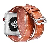 V-Moro Compatible Apple Watch Band 38mm 40mm Women Men, Full Grain Italian Premium Vintage Genuine Leather iWatch Bands Wrist Strap Apple Watch Series 4 Series 3 Series 2 Series 1 (Brown, 38mm-S/M)