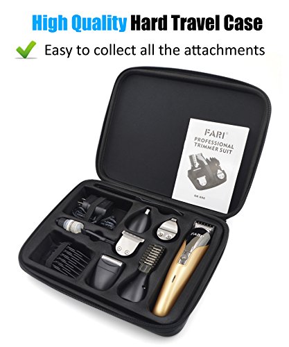 FARI All In One Multifunctional Rechargeable Electric Hair Trimmer Grooming Kit Nose Ear Beard Clipper and Mustache Trimmers Shaver Suit Hair Cutter for Barbers Salon with EVA Case (Gold)