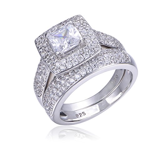 BELITIFY 2.4ct Princess Cut Cubic Zirconia Wedding ring Bands Engagement Bridal Sets 925 Sterling Silver Size 5-11