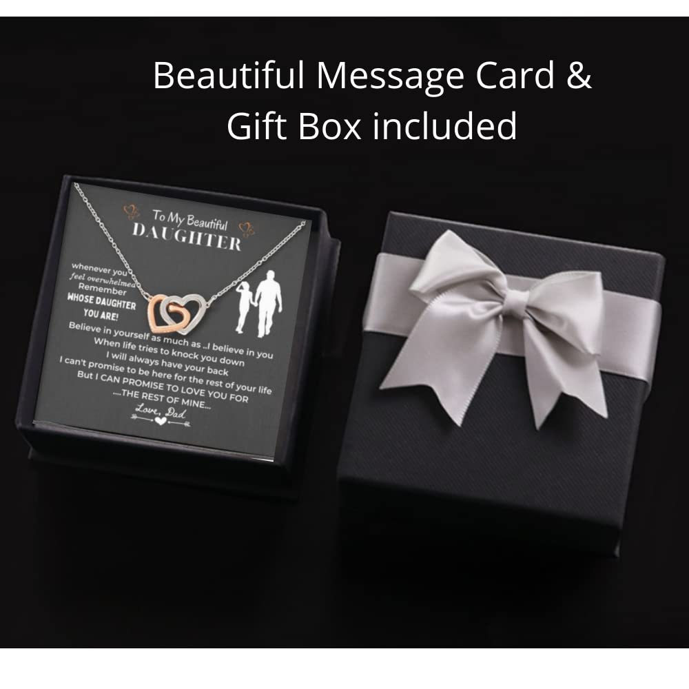 LOTUS-A Silver Necklace Daughter Gifts from Dad - S925 Interlock Heart Necklace with a Message Card Present to My Grown Teen Girls from Father on Daughter's Mother's Day Christmas Birthday Graduation