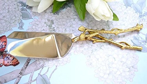 2 Piece Goldleaf (twig) Cake Server Set. 1 Cake Knife and 1 Cake Server. Leaf Design 2 Tone Made of Stainless Steel and Brass. Ideal for Weddings, Party's, Elegant events, - Thumbnail 3