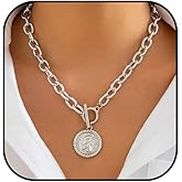 Gold Heart Necklaces for Women Gold Cross Necklace Dainty Gold Coin Sun Pendant Necklace Puffy Heart Necklace Cuban Link Necklace OT Buckle Necklace Metal Disc Charm Necklace Gold Statement Jewelry
