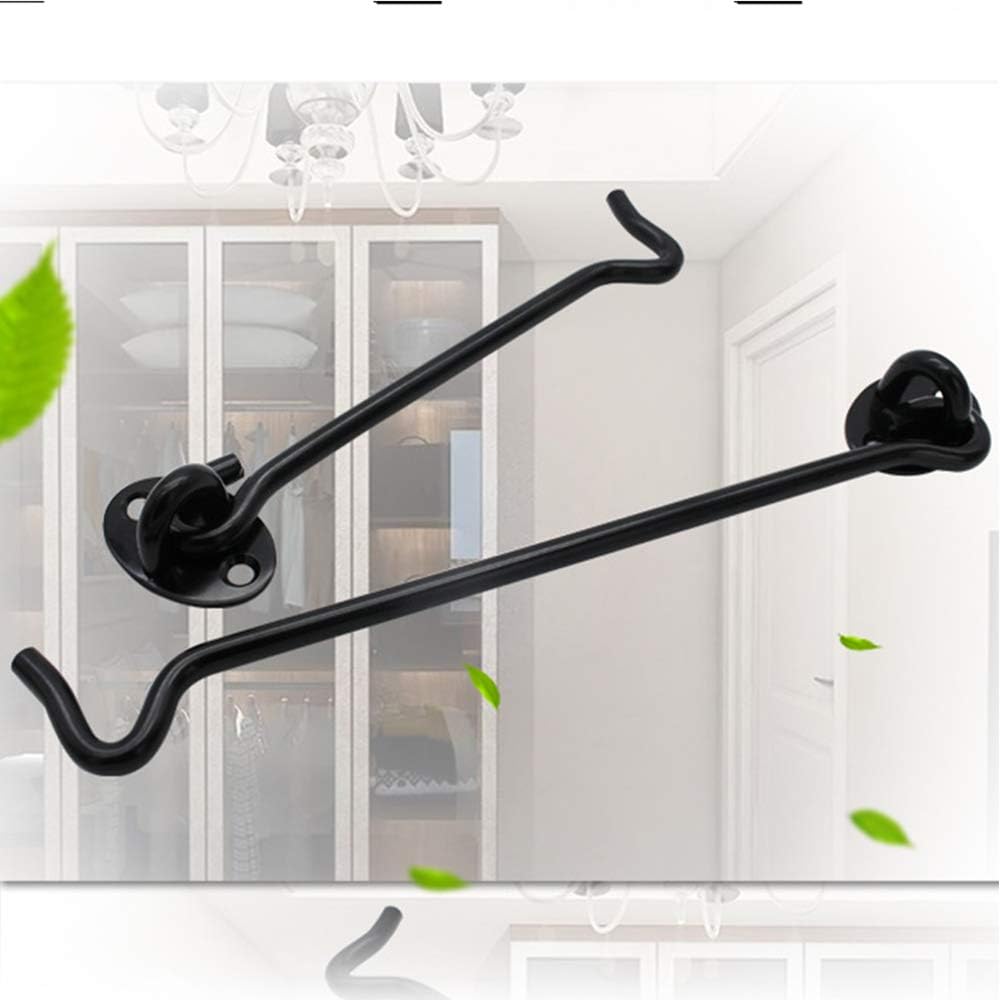 BuxiuGK 2 Piece Cabin Hook Eye Door Latch Stainless Steel 8 Inch/200mm with 8 Mounting Screws for Shed Doors Cabinet Doors - Black - Image 3