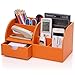 KINGOM™ 7 Storage Compartments Multifunctional PU Leather Office Desk Organizer,Desktop Stationery Storage Box Collection, Business Card/Pen/Pencil/Mobile Phone /Remote Control Holder Desk Supplies Organizer (Orange)