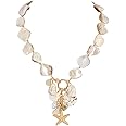 Firstmeet Natural Freshwater Shell Choker With Pearl Starfish Turquoise Pendant Irregular Mother of Pearl Necklaces for Women